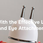 a photo of a woman's hand holding the TRINITY+ device with Effective Lip & Eye Attachment by NuFACE